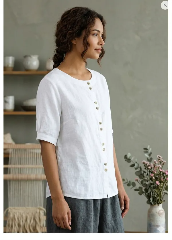 Women Casual Cotton Mid Length Sleeve Top