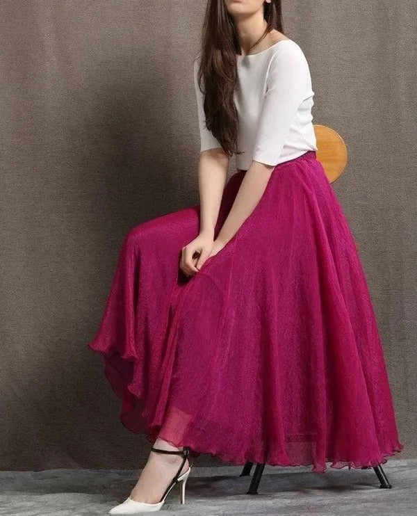 Women Premium Tissue Silk Flare Maxi Skirt – Elegant Ethnic Long Skirt