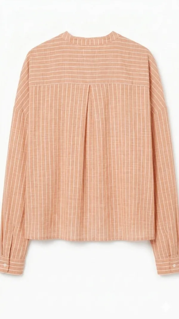 Women's Pastel Striped Cotton Shirt with Mandarin Collar and Button-Down Front