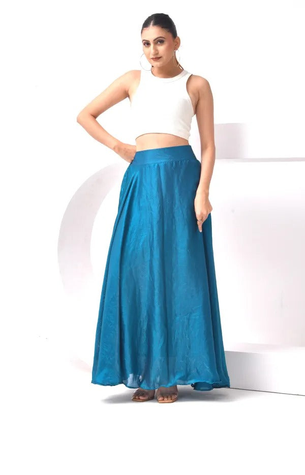 Women Premium Tissue Silk Flare Maxi Skirt – Elegant Ethnic Long Skirt