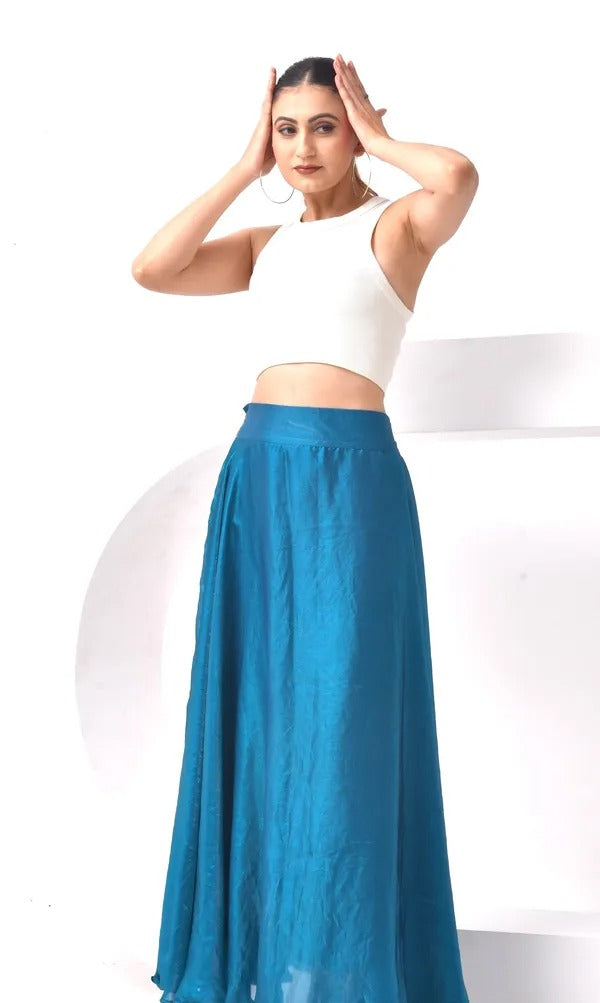 Women Premium Tissue Silk Flare Maxi Skirt – Elegant Ethnic Long Skirt