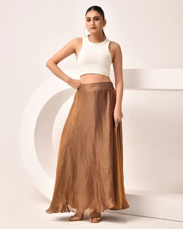 Women Premium Tissue Silk Flare Maxi Skirt – Elegant Ethnic Long Skirt