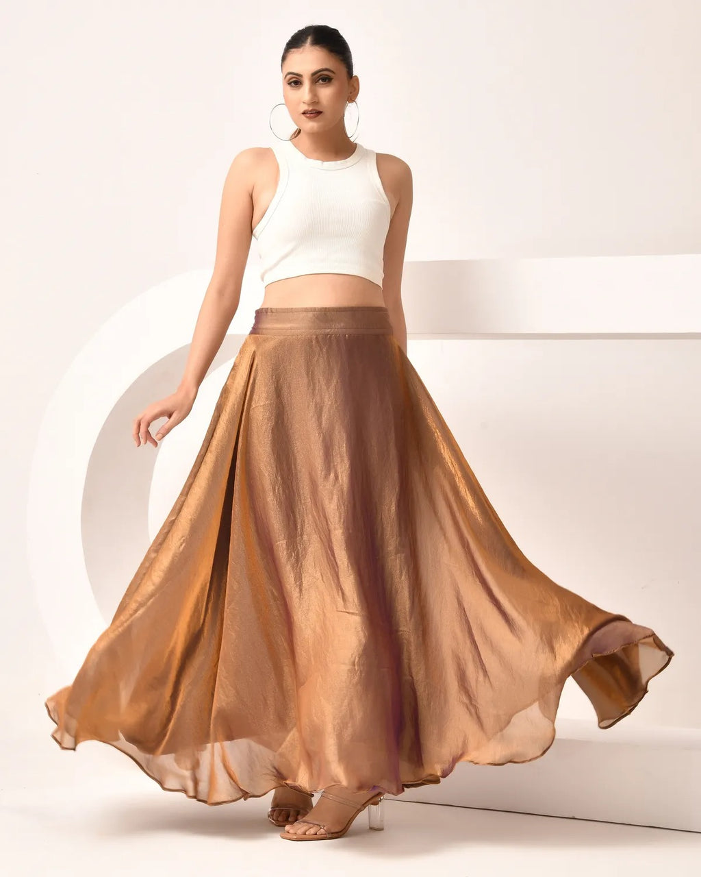 Women Premium Tissue Silk Flare Maxi Skirt – Elegant Ethnic Long Skirt