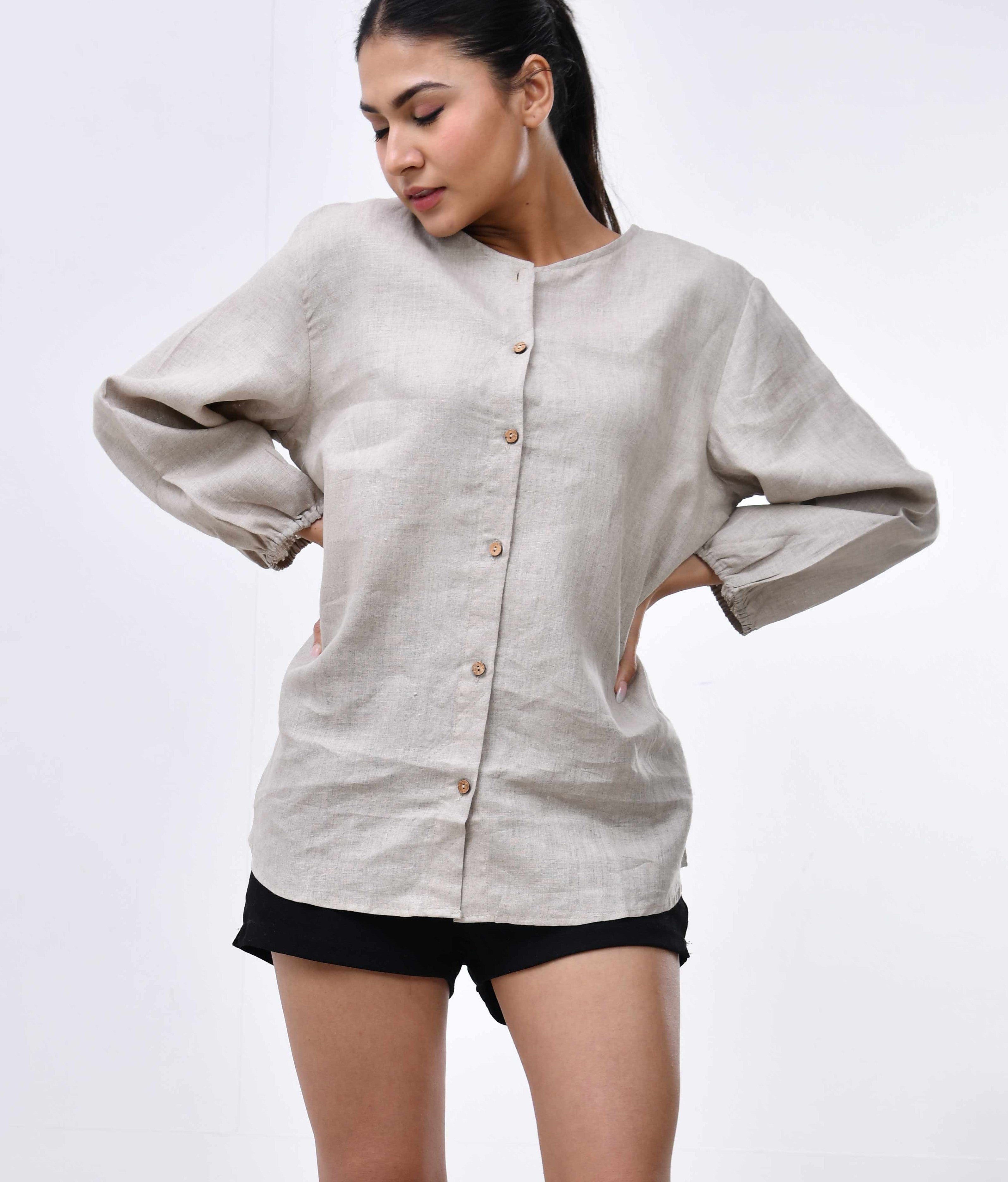 Natural Premium Linen Shirt for Women- Natural Color