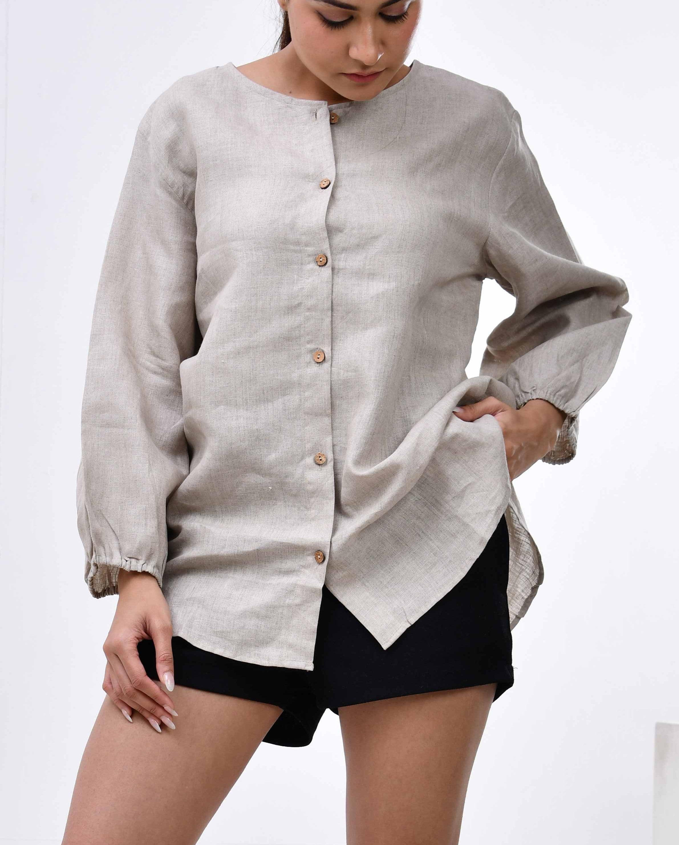 Natural Premium Linen Shirt for Women- Natural Color