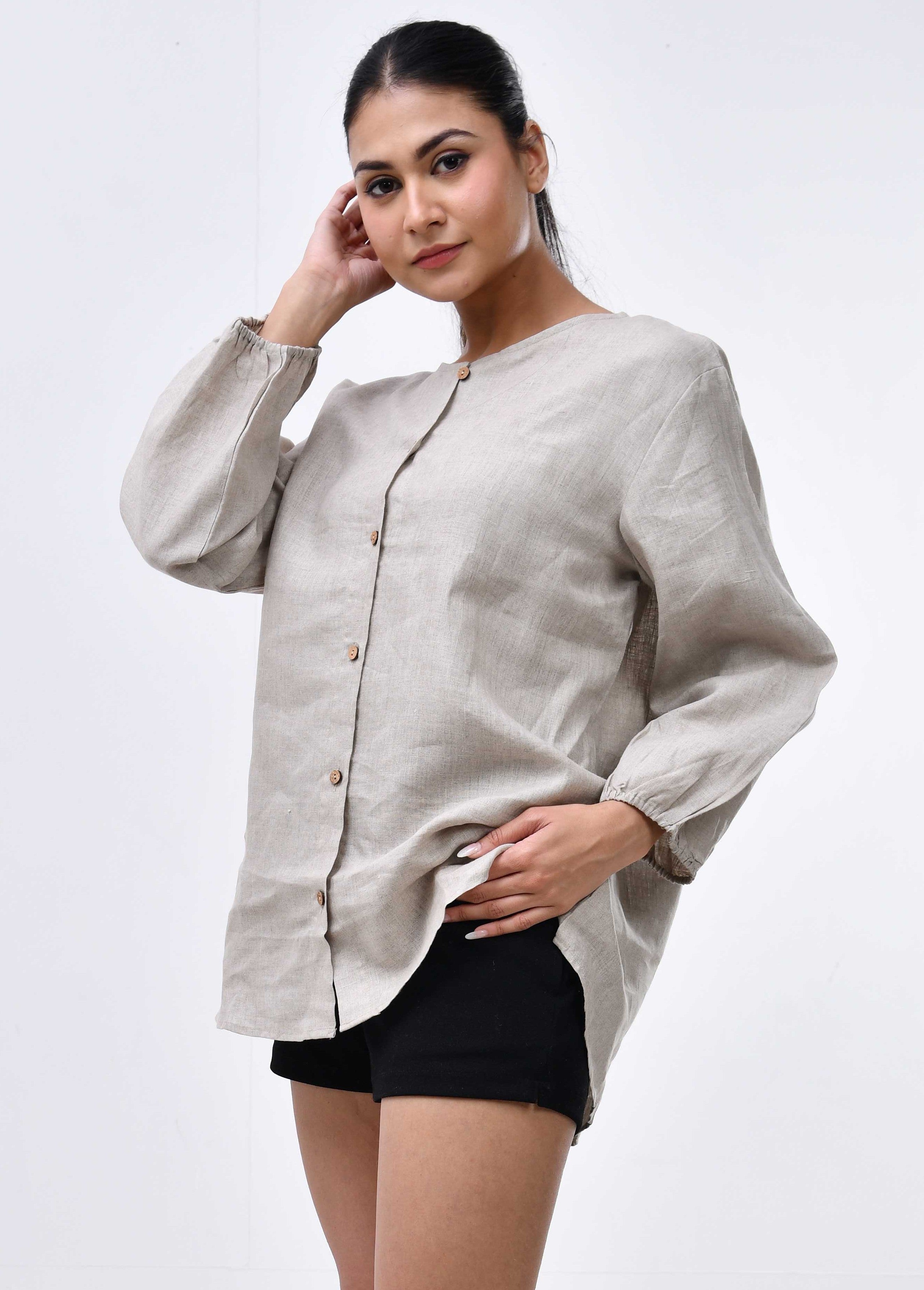 Natural Premium Linen Shirt for Women- Natural Color