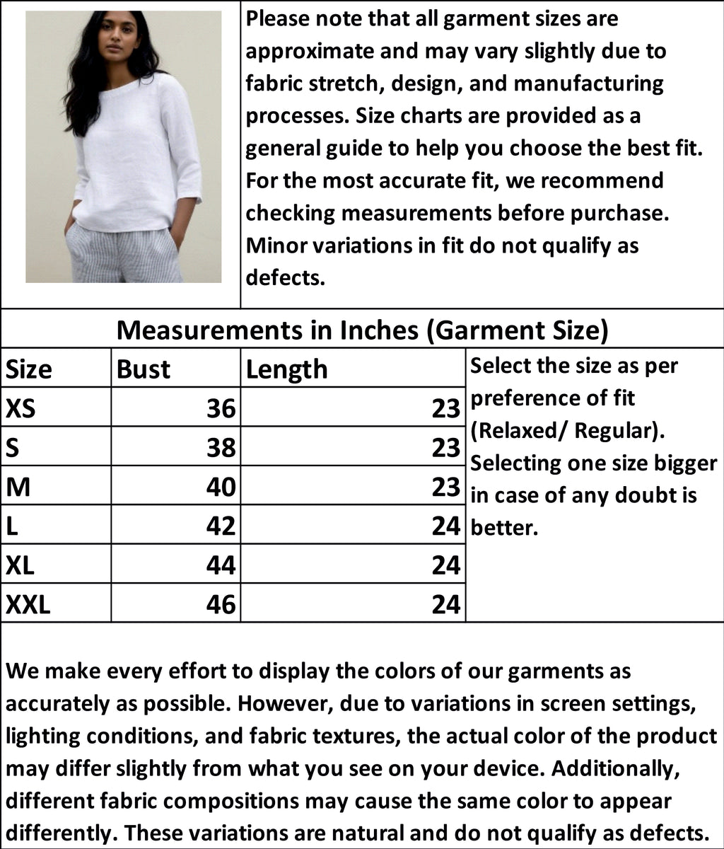 Pure Linen Boat Neck 3/4th Sleeve Top