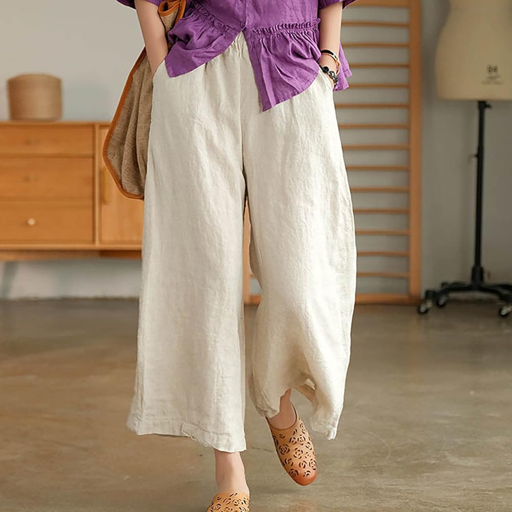 Women's Effortless Cotton Wide-Leg Pant- Natural/Beige