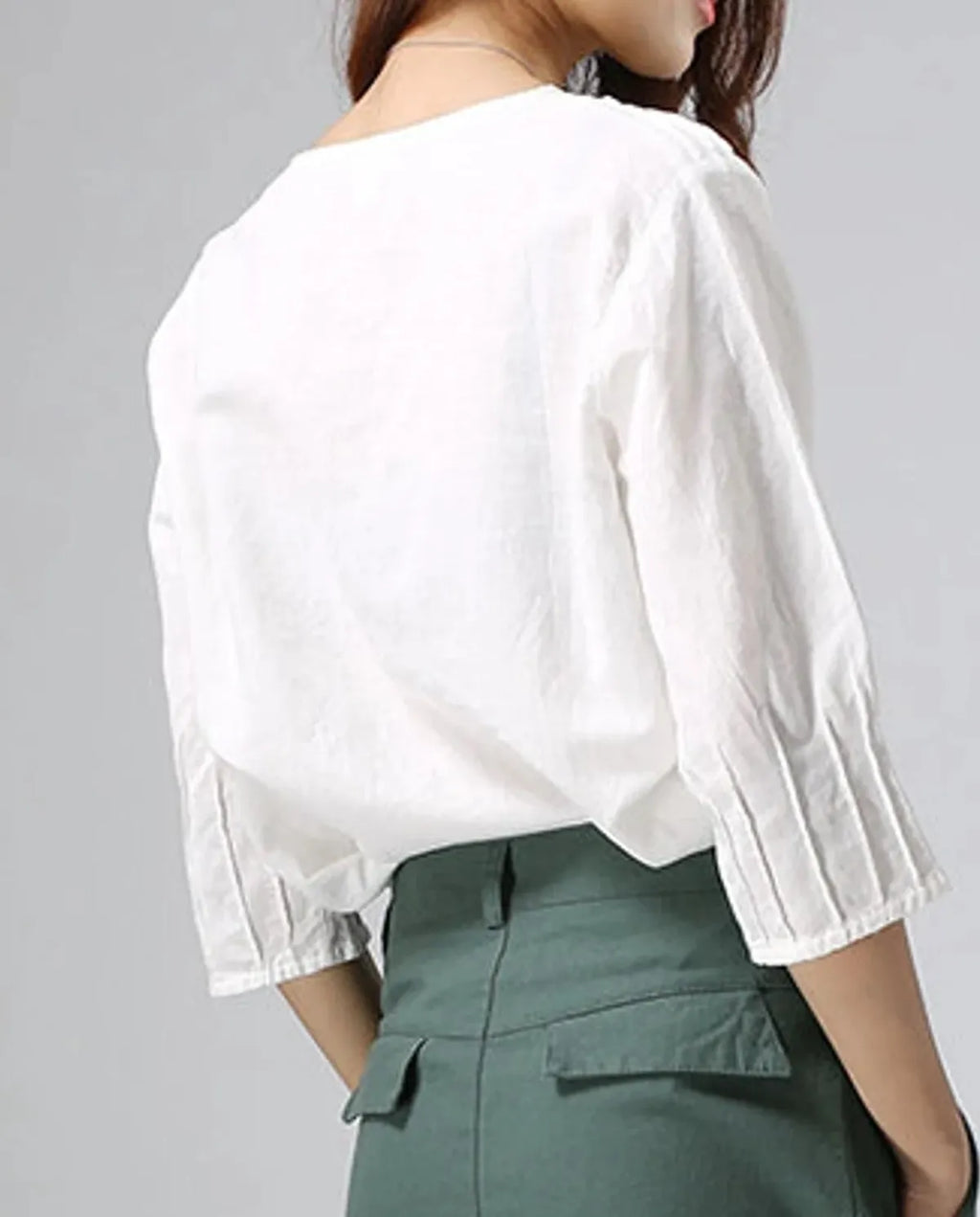 White Premium Pintuck Linen Blend Top for Women