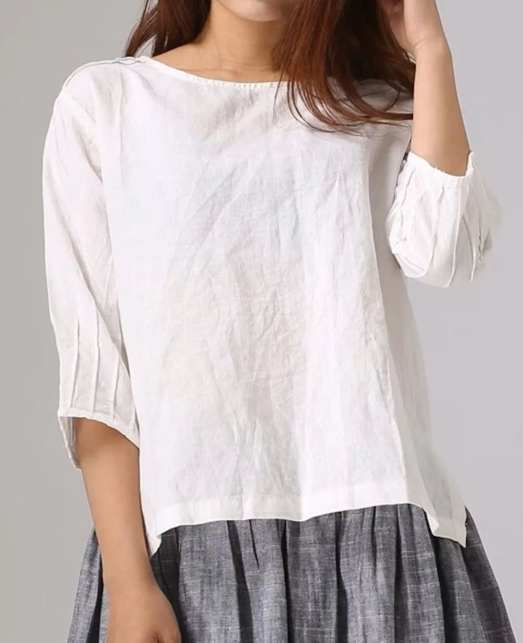 White Premium Pintuck Linen Blend Top for Women