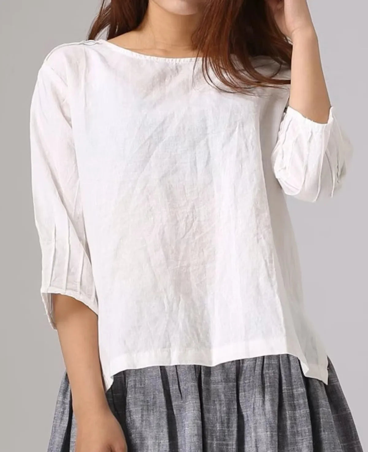White Premium Pintuck Linen Blend Top for Women