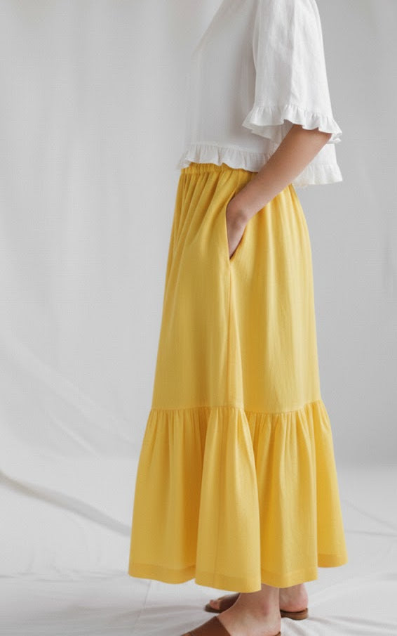 White Women's Long Layered Skirt -Cotton