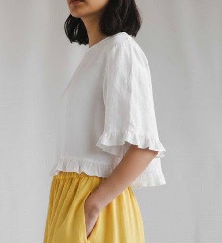 Women's Loose Top with Frills in Pure Linen