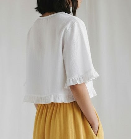 Women's Loose Top with Frills in Pure Linen