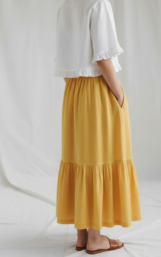 White Women's Long Layered Skirt -Cotton
