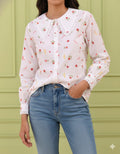 Floral Printed Baby Collar Shirt with Lace detailing at Collar and Sleeve