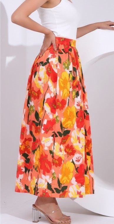 Women's Long Printed Cotton Skirt