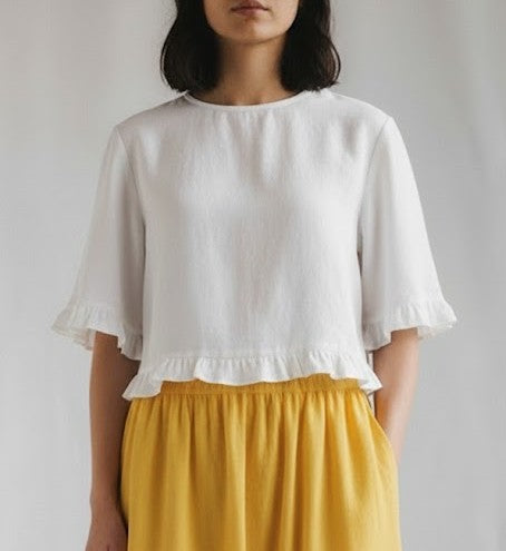 Women's Loose Top with Frills in Pure Linen