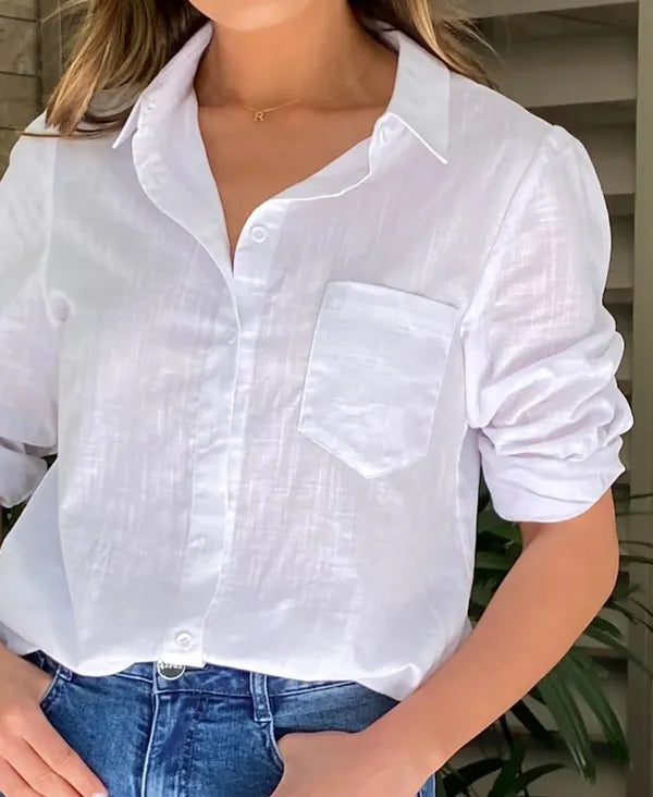White Premium Linen Blend Shirt for Women