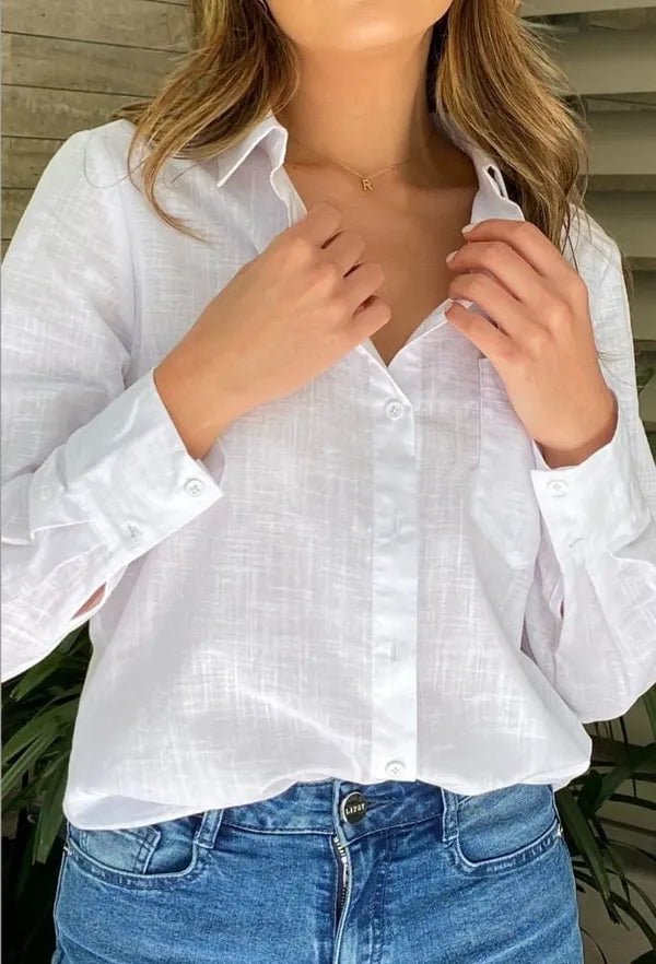 White Premium Linen Blend Shirt for Women