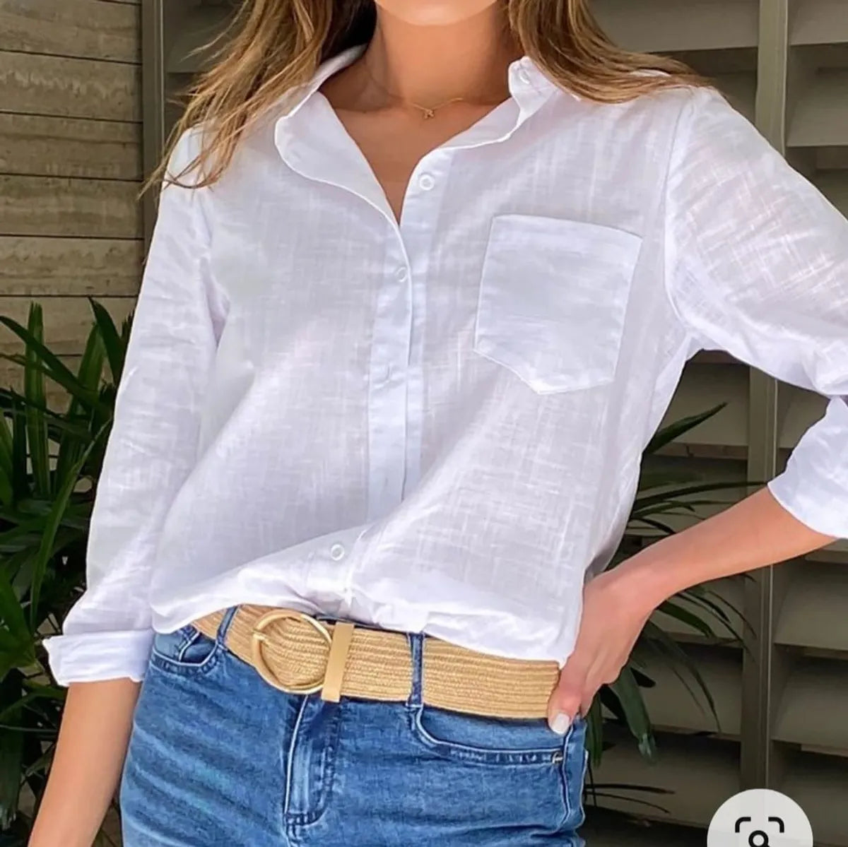 White Premium Linen Blend Shirt for Women