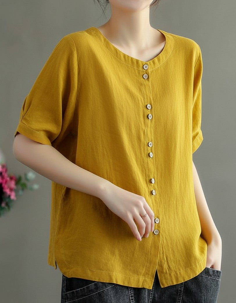Women Casual Cotton Mid Length Sleeve Top