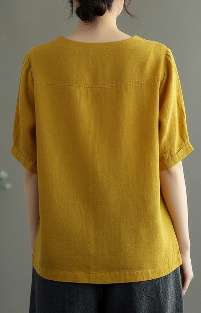 Women Casual Cotton Mid Length Sleeve Top