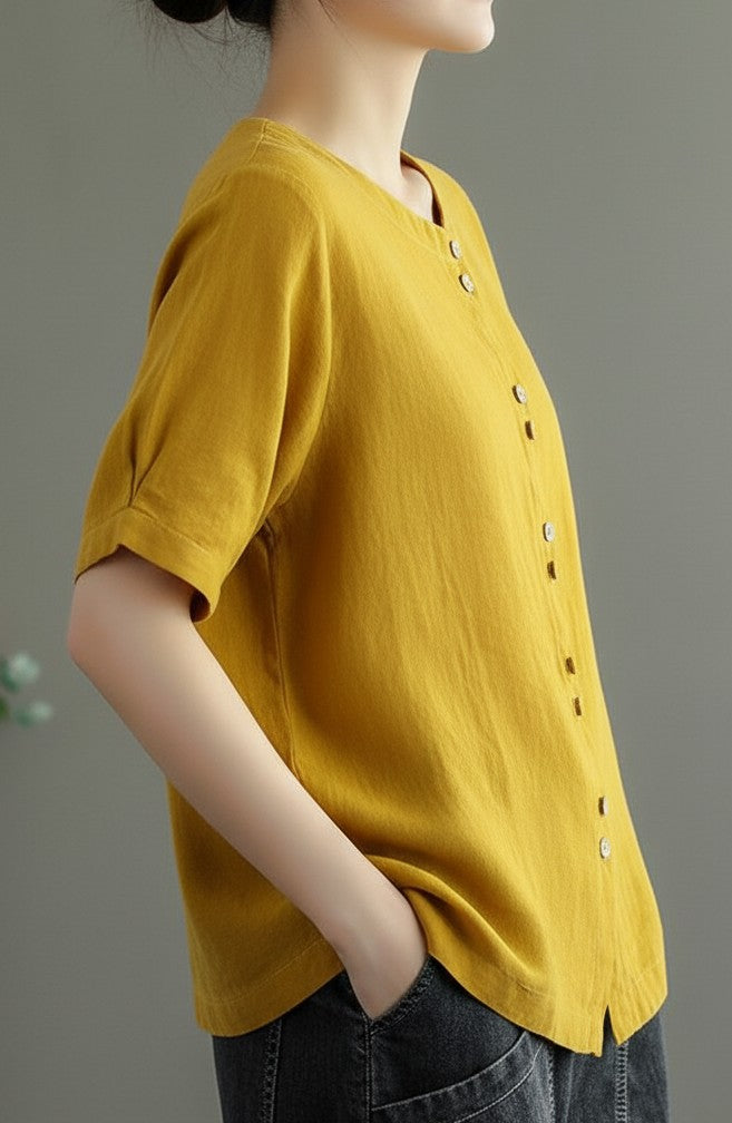 Women Casual Cotton Mid Length Sleeve Top